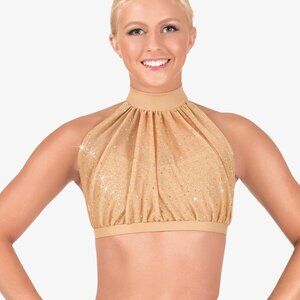 Nude Glitter Mesh Dance Halter Top AS AM